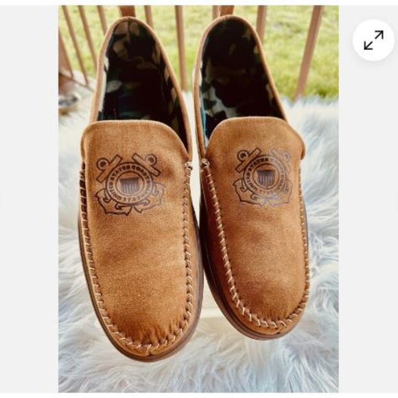 US Coastguard BRADFORD EXCHANGE Men's Faux Suede Moccasins Slippers Size 12 - Picture 1 of 7